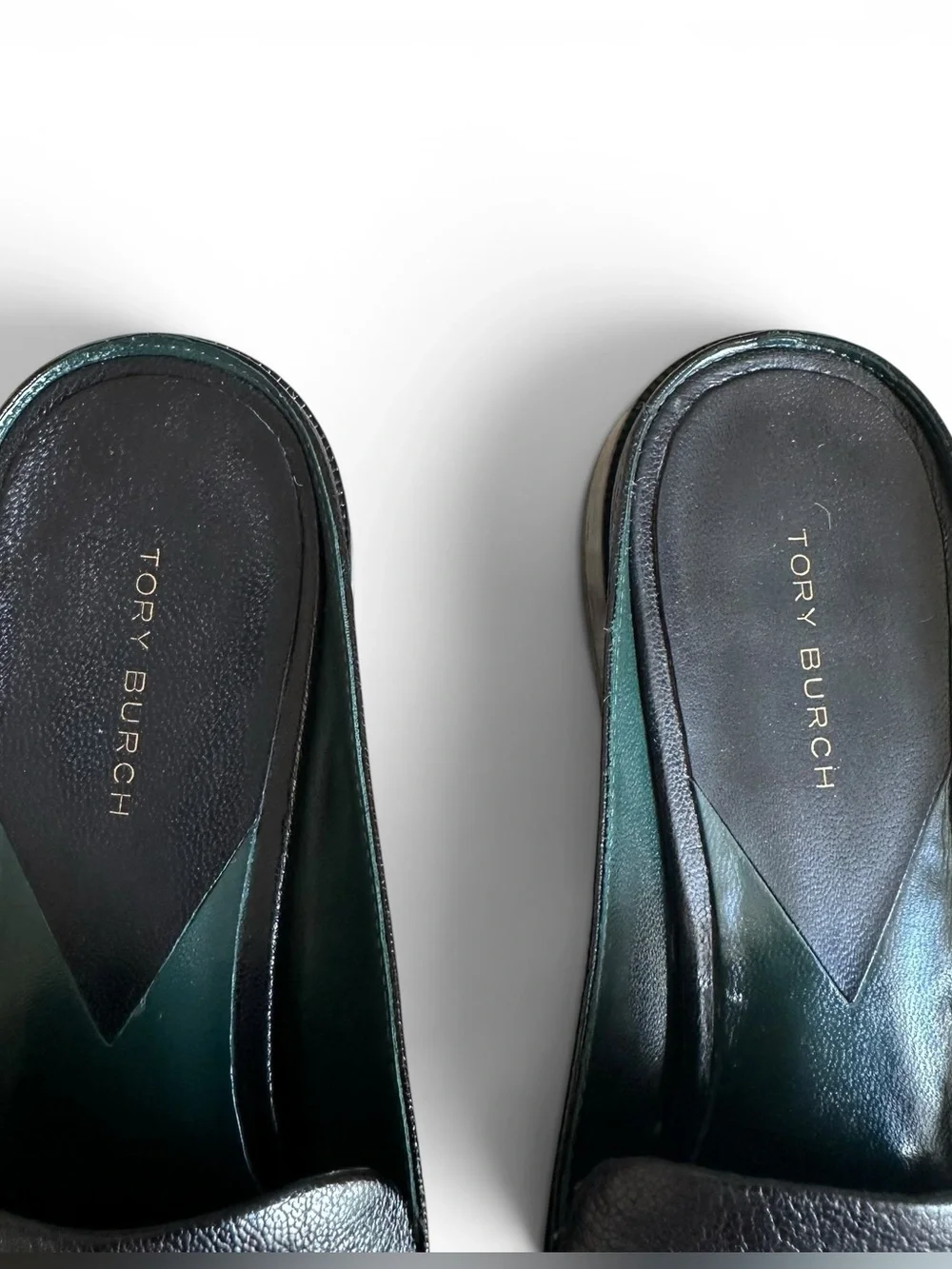Tory Burch Jessa Black Leather Mule Loafers Gold Chain Horsebit Size 7.5